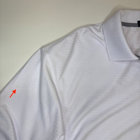 Divots Men Striped Golf Polo Shirt Mercedes Benz Embroidered Logo Sz Large White - Picture 7 of 7